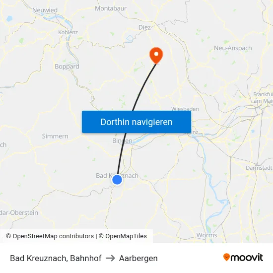 Bad Kreuznach, Bahnhof to Aarbergen map