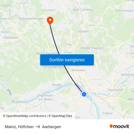 Mainz, Höfchen to Aarbergen map
