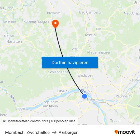 Mombach, Zwerchallee to Aarbergen map