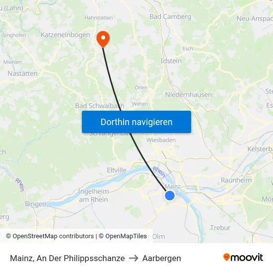 Mainz, An Der Philippsschanze to Aarbergen map