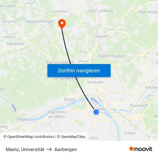 Mainz, Universität to Aarbergen map