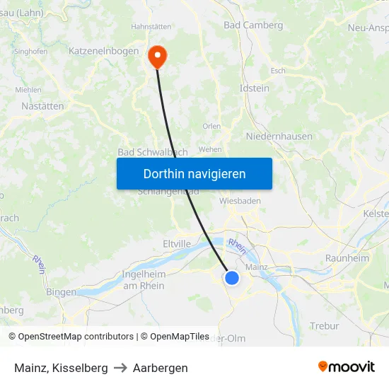 Mainz, Kisselberg to Aarbergen map
