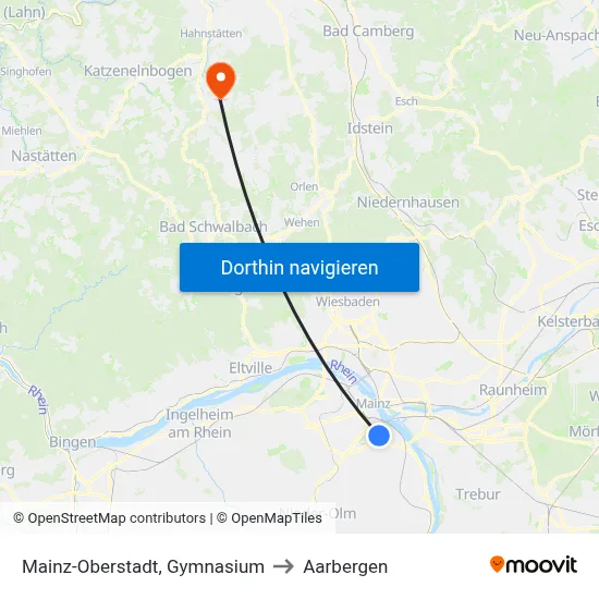 Mainz-Oberstadt, Gymnasium to Aarbergen map