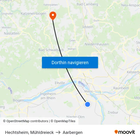 Hechtsheim, Mühldreieck to Aarbergen map
