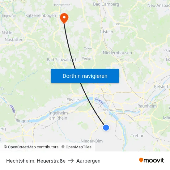 Hechtsheim, Heuerstraße to Aarbergen map
