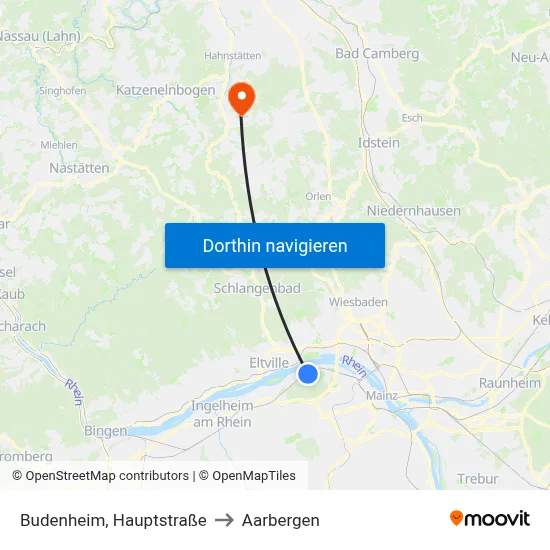 Budenheim, Hauptstraße to Aarbergen map