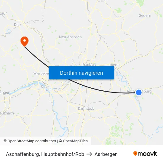 Aschaffenburg, Hauptbahnhof/Rob to Aarbergen map