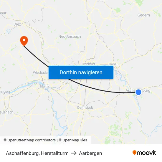 Aschaffenburg, Herstallturm to Aarbergen map