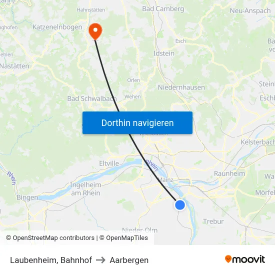 Laubenheim, Bahnhof to Aarbergen map