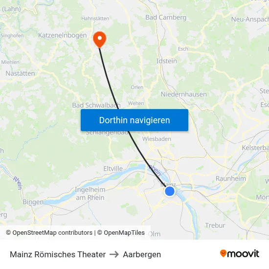 Mainz Römisches Theater to Aarbergen map