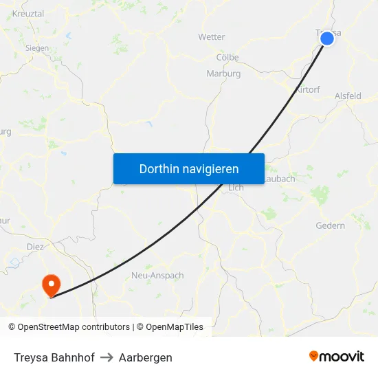 Treysa Bahnhof to Aarbergen map
