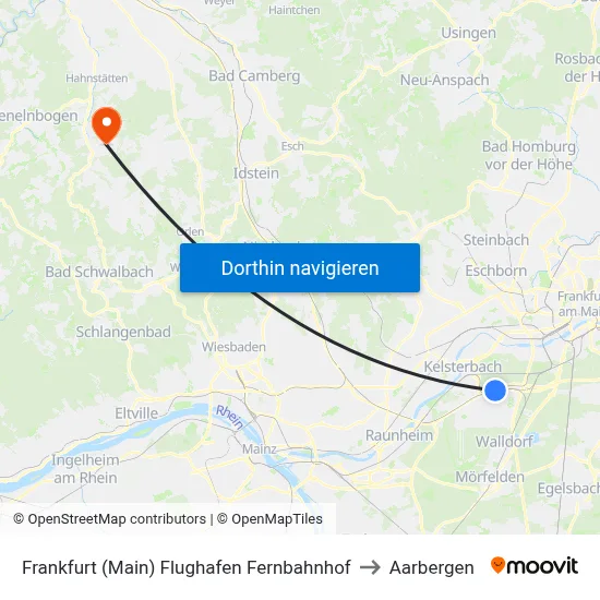 Frankfurt (Main) Flughafen Fernbahnhof to Aarbergen map