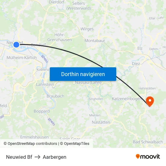 Neuwied Bf to Aarbergen map