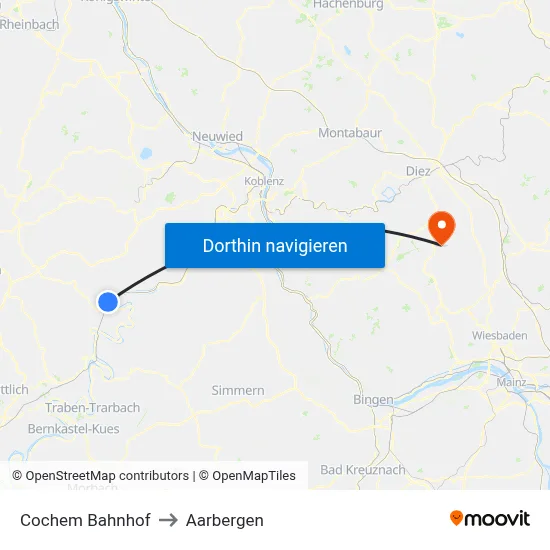 Cochem Bahnhof to Aarbergen map