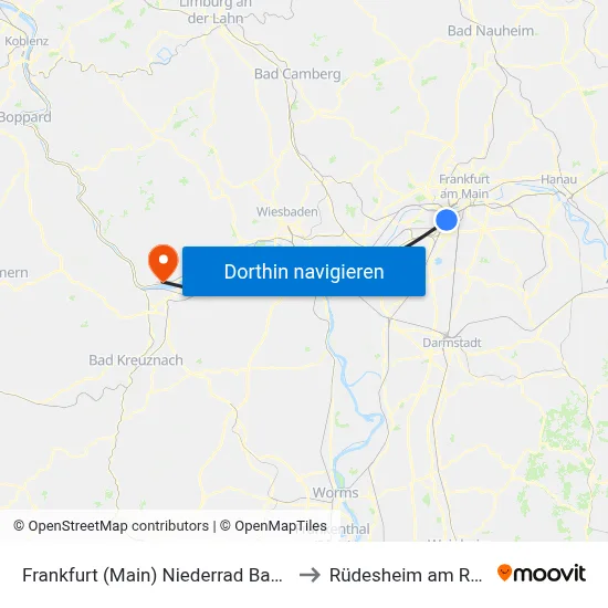 Frankfurt (Main) Niederrad Bahnhof to Rüdesheim am Rhein map