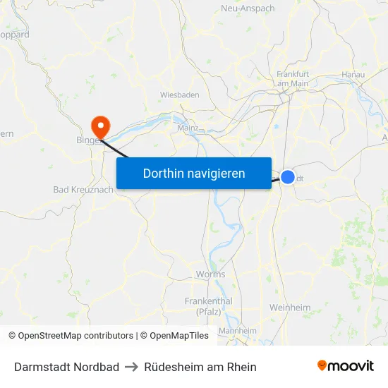 Darmstadt Nordbad to Rüdesheim am Rhein map