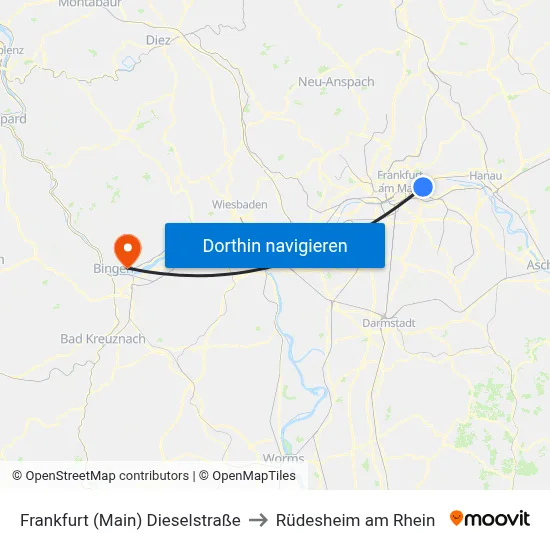 Frankfurt (Main) Dieselstraße to Rüdesheim am Rhein map