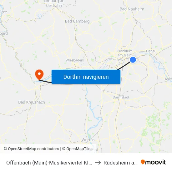 Offenbach (Main)-Musikerviertel Klinikum Offenbach to Rüdesheim am Rhein map
