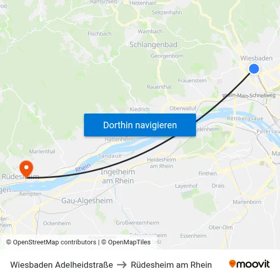 Wiesbaden Adelheidstraße to Rüdesheim am Rhein map