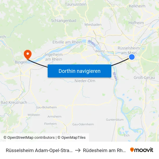 Rüsselsheim Adam-Opel-Straße to Rüdesheim am Rhein map