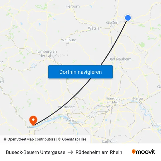 Buseck-Beuern Untergasse to Rüdesheim am Rhein map