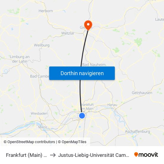 Frankfurt (Main) Niederrad Bahnhof to Justus-Liebig-Universität Campusbereich Recht Und Wirtschaft map