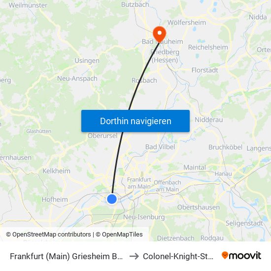 Frankfurt (Main) Griesheim Bahnhof to Colonel-Knight-Stadion map