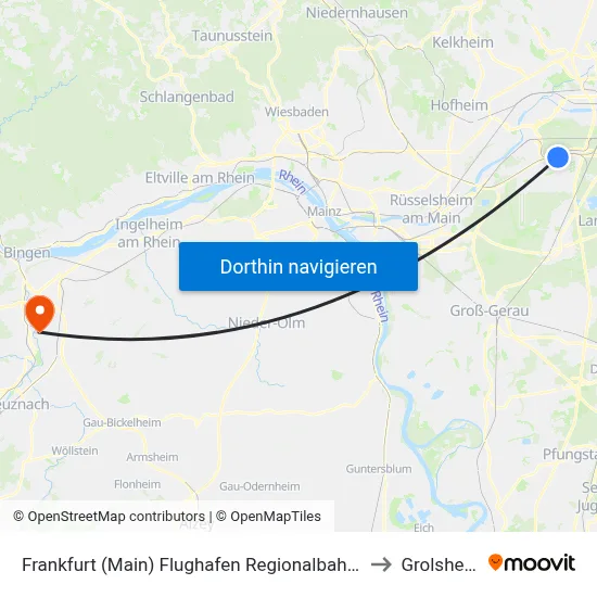 Frankfurt (Main) Flughafen Regionalbahnhof to Grolsheim map