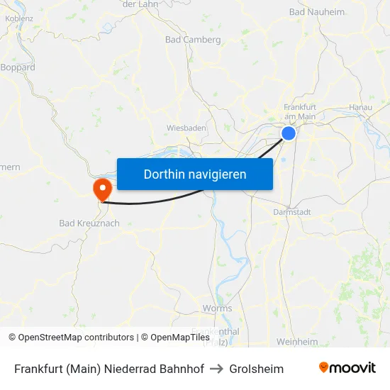 Frankfurt (Main) Niederrad Bahnhof to Grolsheim map
