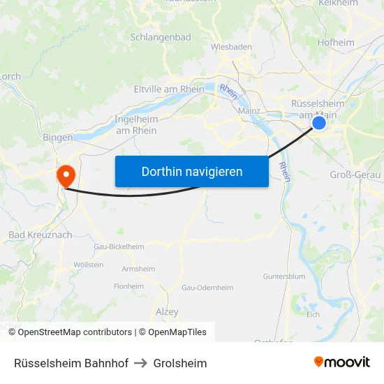 Rüsselsheim Bahnhof to Grolsheim map