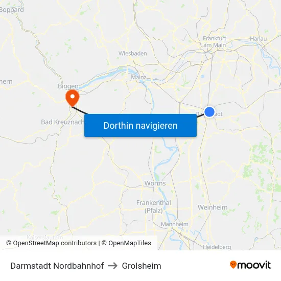 Darmstadt Nordbahnhof to Grolsheim map
