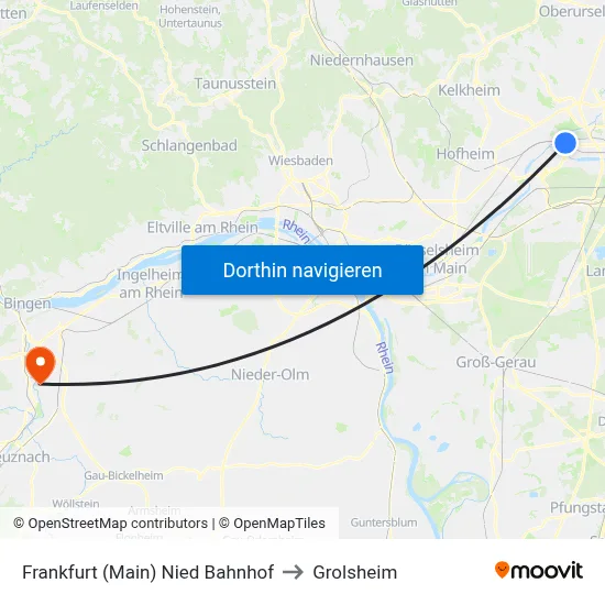 Frankfurt (Main) Nied Bahnhof to Grolsheim map