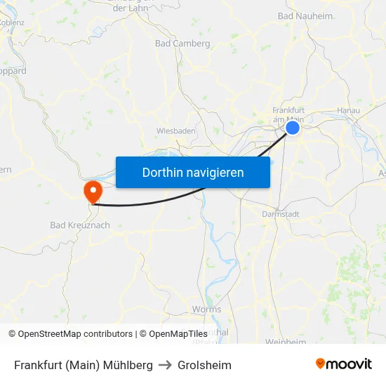 Frankfurt (Main) Mühlberg to Grolsheim map