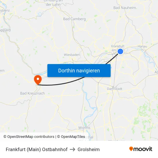 Frankfurt (Main) Ostbahnhof to Grolsheim map