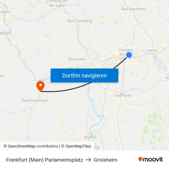 Frankfurt (Main) Parlamentsplatz to Grolsheim map