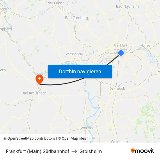 Frankfurt (Main) Südbahnhof to Grolsheim map