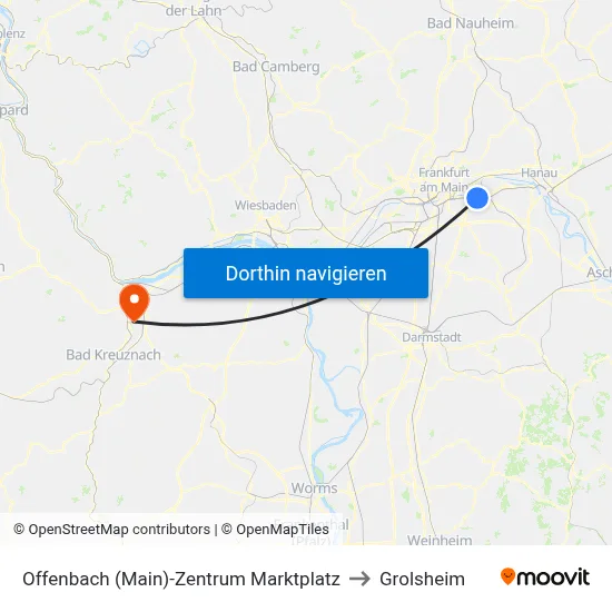 Offenbach (Main)-Zentrum Marktplatz to Grolsheim map
