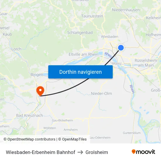 Wiesbaden-Erbenheim Bahnhof to Grolsheim map