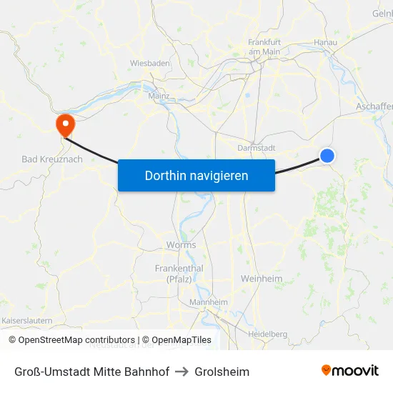 Groß-Umstadt Mitte Bahnhof to Grolsheim map