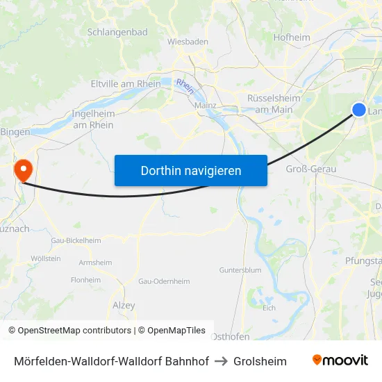 Mörfelden-Walldorf-Walldorf Bahnhof to Grolsheim map