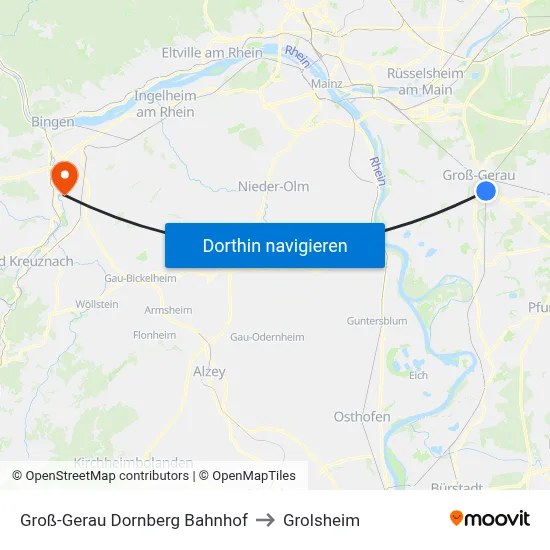 Groß-Gerau Dornberg Bahnhof to Grolsheim map