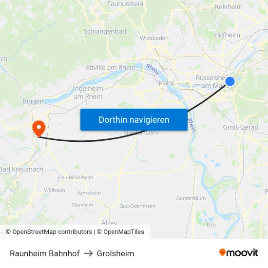 Raunheim Bahnhof to Grolsheim map