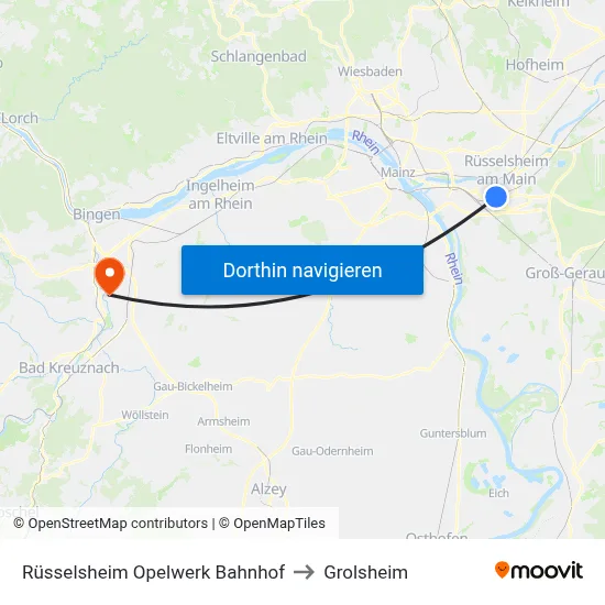 Rüsselsheim Opelwerk Bahnhof to Grolsheim map