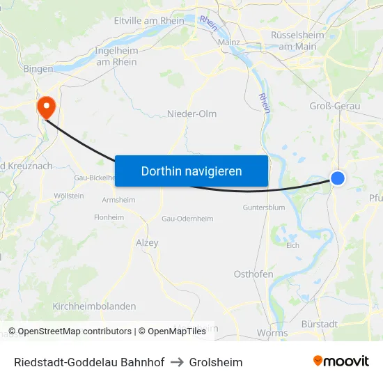 Riedstadt-Goddelau Bahnhof to Grolsheim map