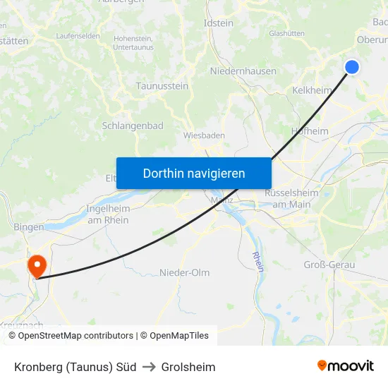 Kronberg (Taunus) Süd to Grolsheim map
