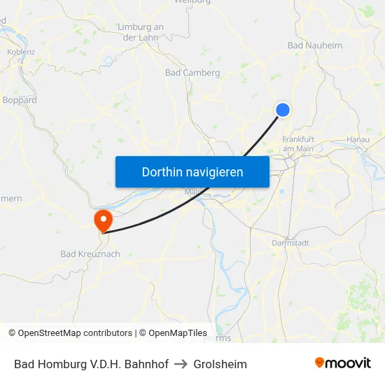 Bad Homburg V.D.H. Bahnhof to Grolsheim map