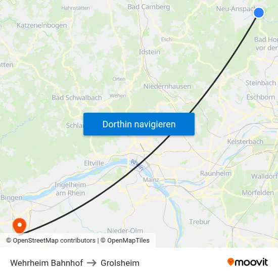 Wehrheim Bahnhof to Grolsheim map