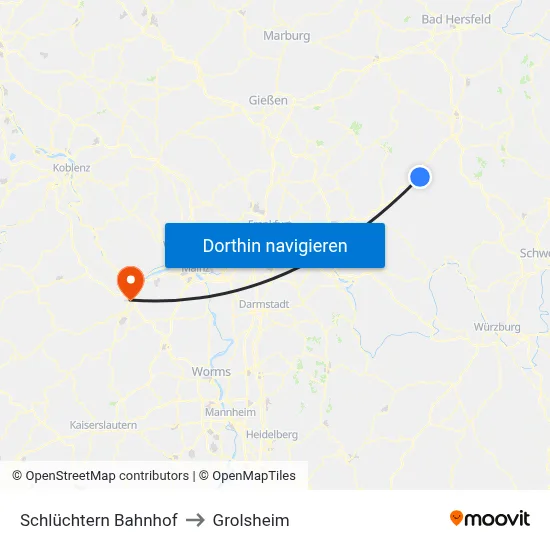 Schlüchtern Bahnhof to Grolsheim map