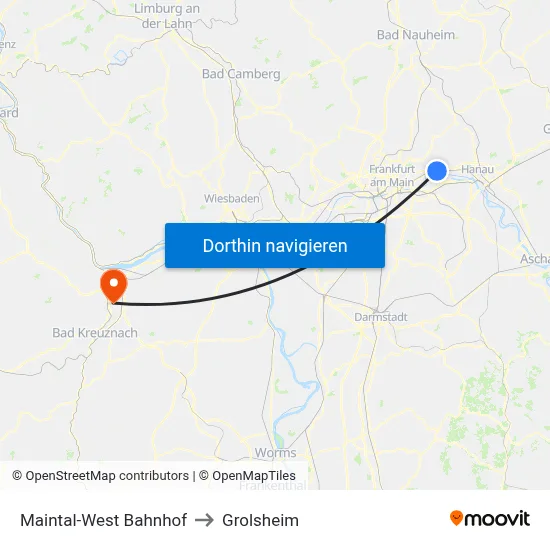 Maintal-West Bahnhof to Grolsheim map