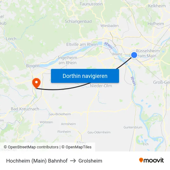 Hochheim (Main) Bahnhof to Grolsheim map